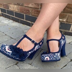 Ruby Shoo Vintage Inspired Ankle Strap High Heels Size 5 Blue Retro Rockabilly